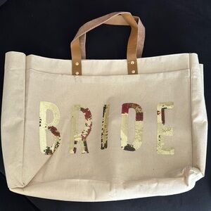 Canvas Bride Tote Bag with Gold Accents
